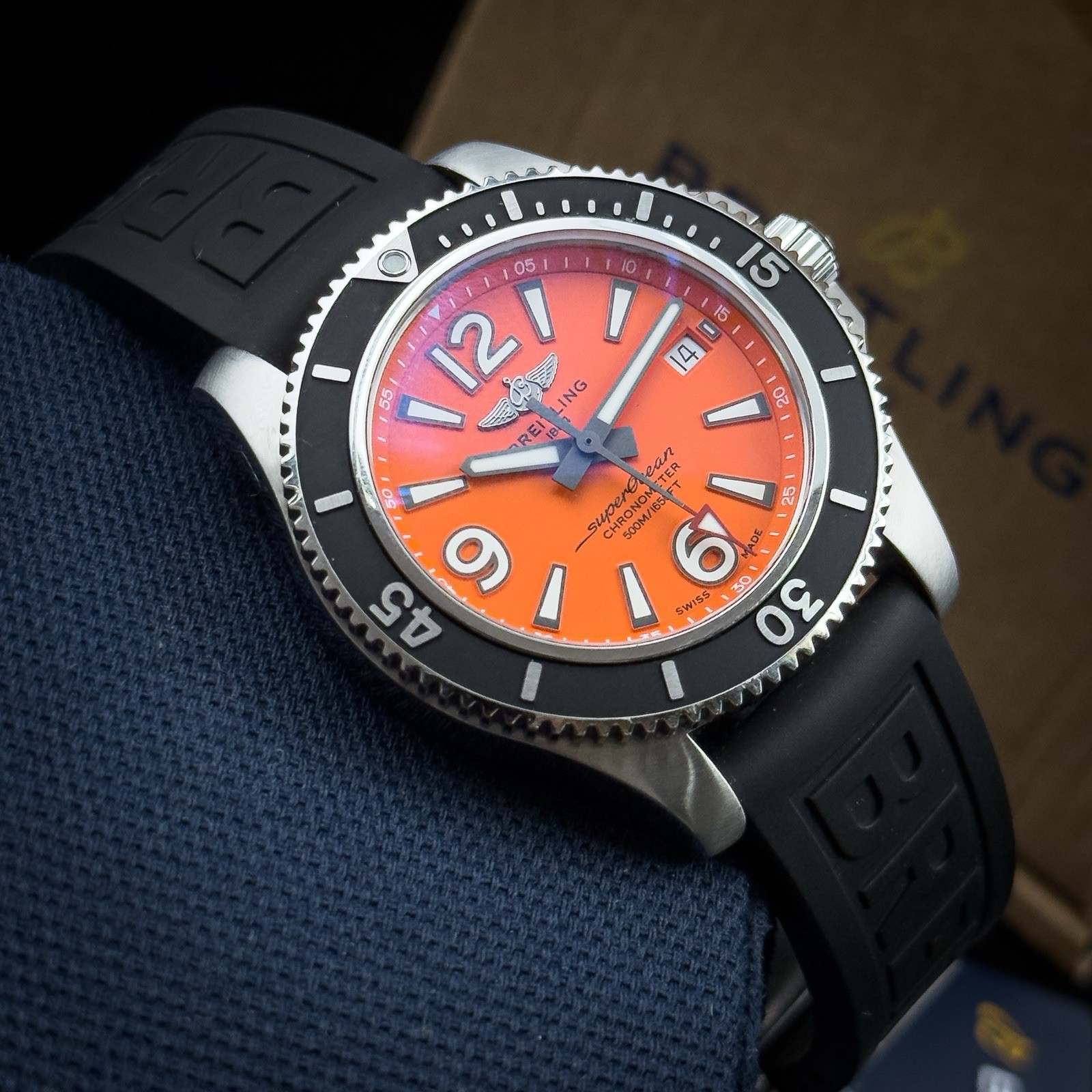 Breitling Superocean Automatic 42mm A17366 Orange Dial Rubber Strap Full Set