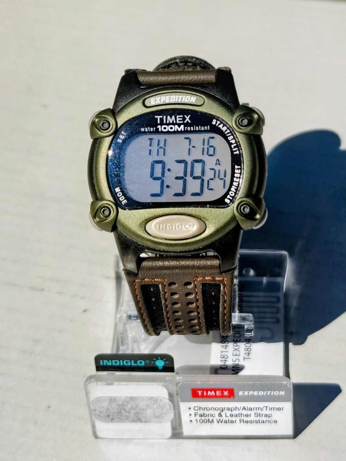 Timex Expedition T48042 Digital Watch Indiglo 100M Chrono Rugged Strap FREE SHIP
