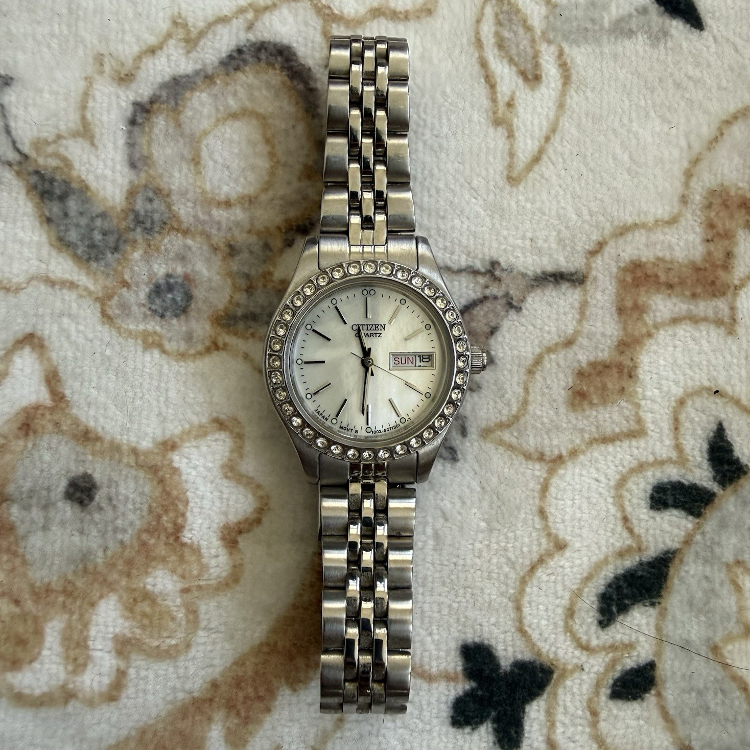 Citizen Quartz Women’s Silver Tone Stainless Bracelet Day/Date White Dial Gem