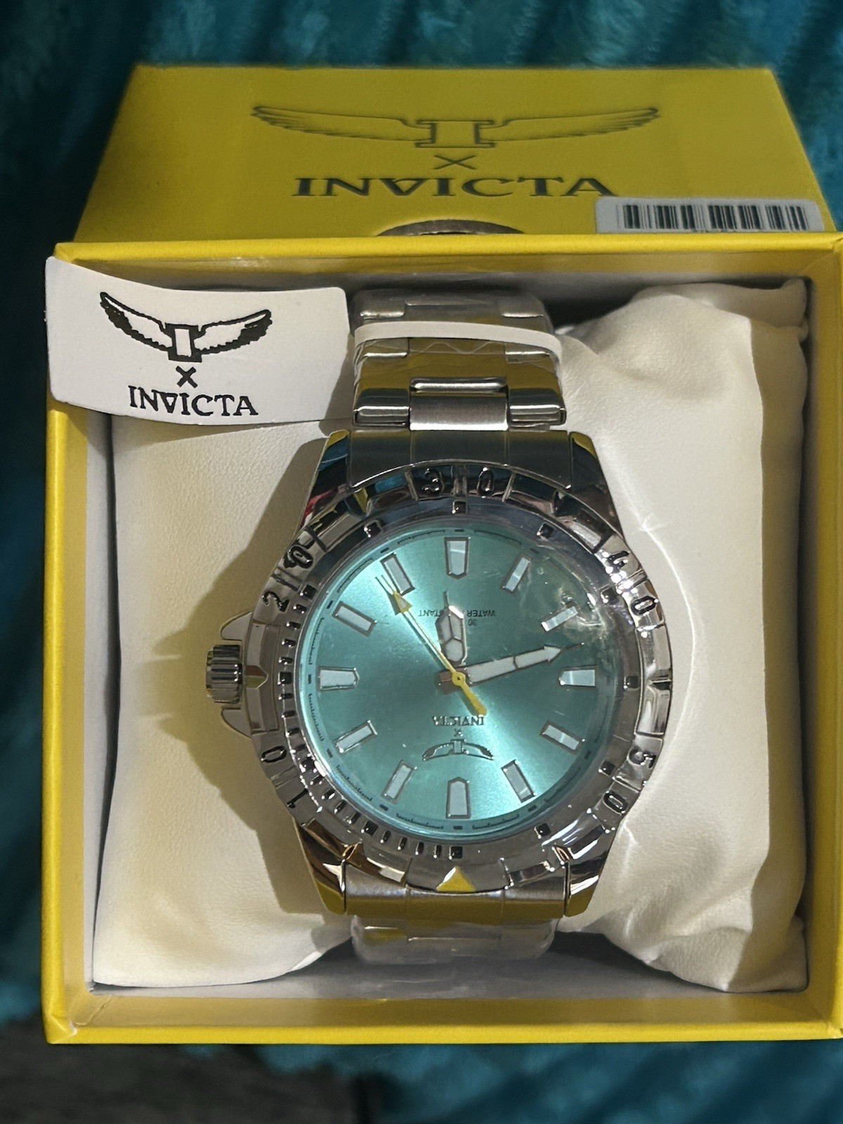 Invicta Men’s Quartz Watch 52mm Blue Dial Silver SS Bracelet 30m w/ Box