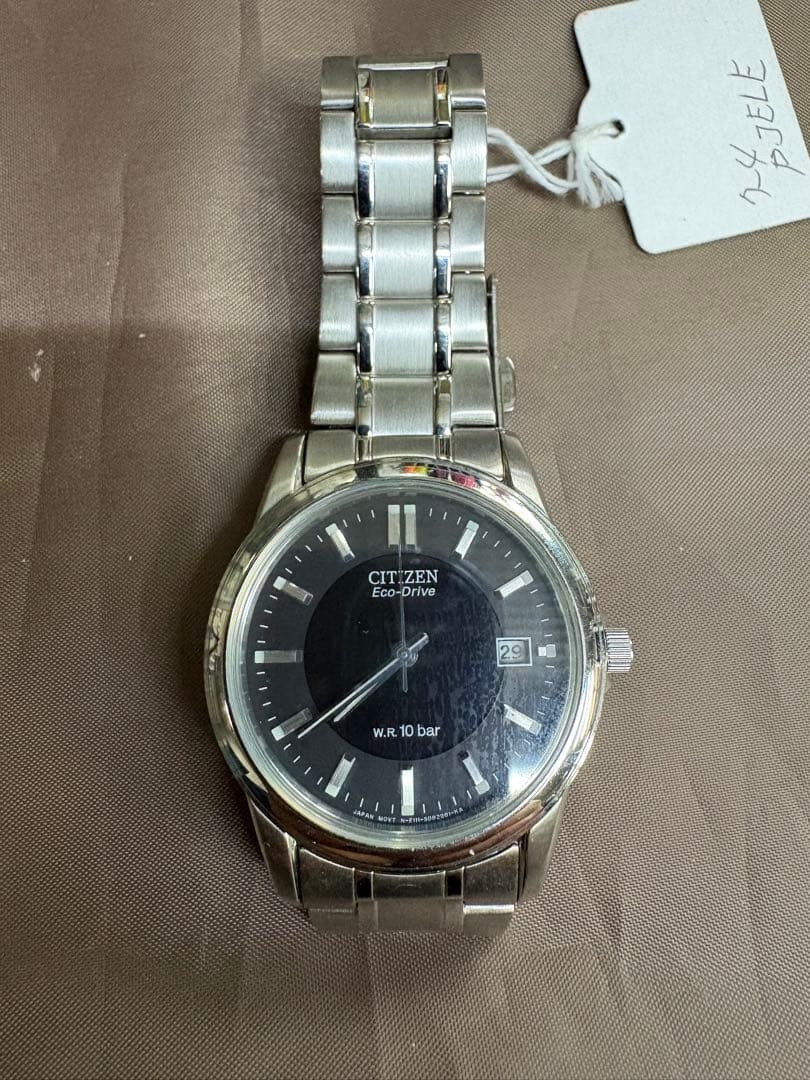 Citizen Eco Drive Mens Watch Stainless Steel Black Dial 37mm USED CV1121