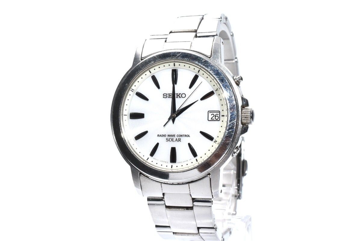 Seiko Men’s Watch 7B52-0AF0 Radio Wave Control Solar White Dial Silver Tone