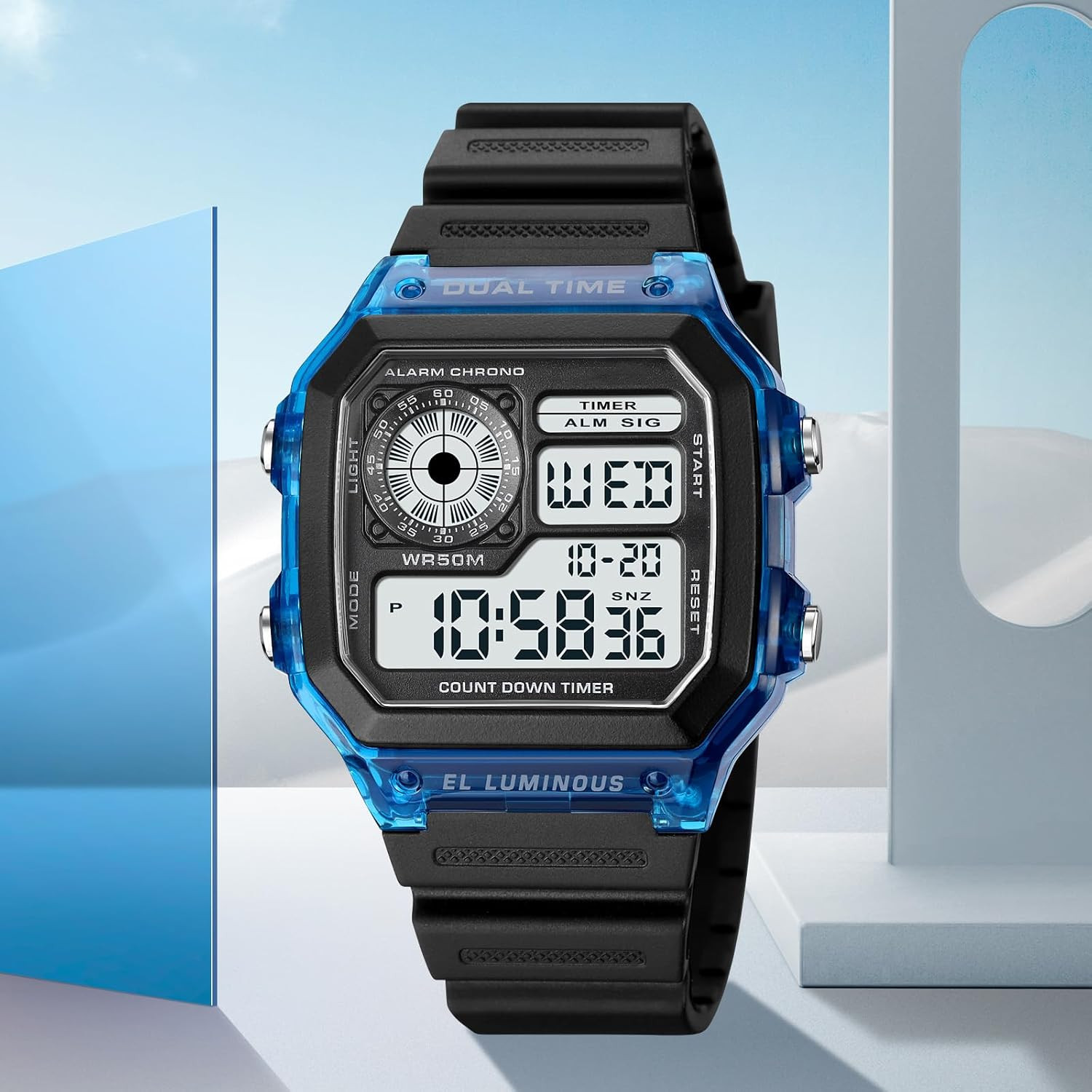Men’s Digital Multi-Function Watches Dual Time Alarm Stopwatch Countdown Backlig