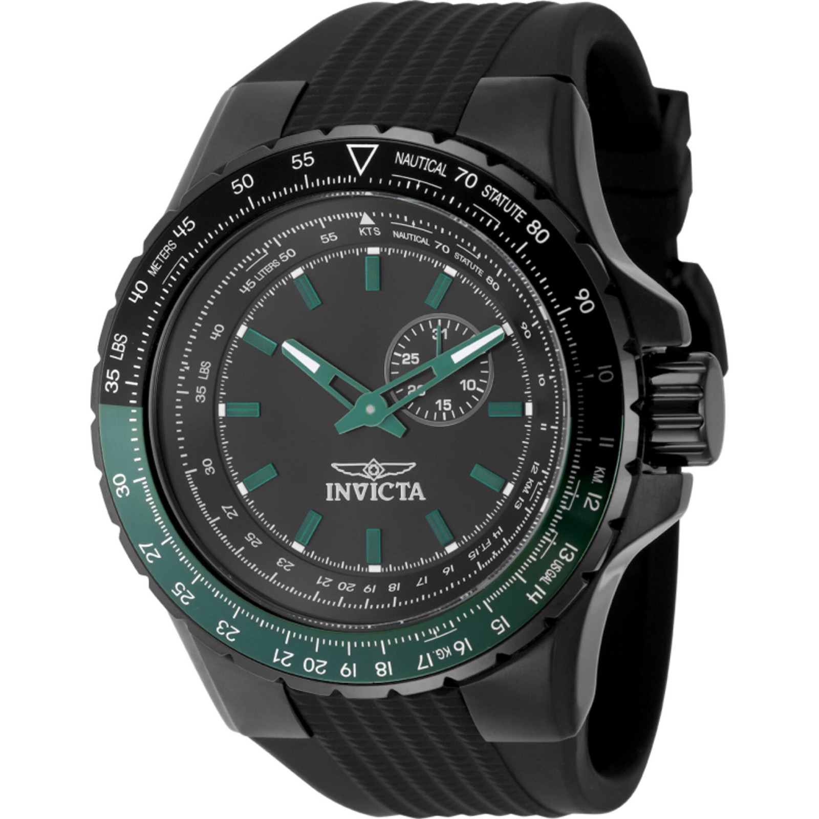 Invicta Men’s Watch Aviator Quartz Black Brass Dial Silicone Rubber Strap 49731