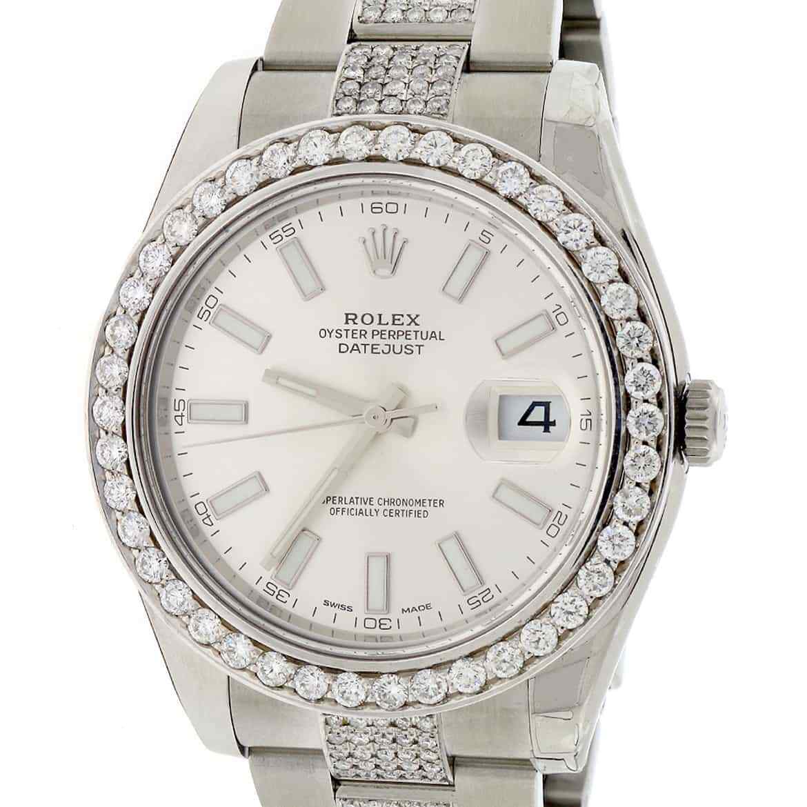 Rolex Datejust II 41mm 6.1CT Diamond Bezel/Bracelet/Factory Silver Dial Watch