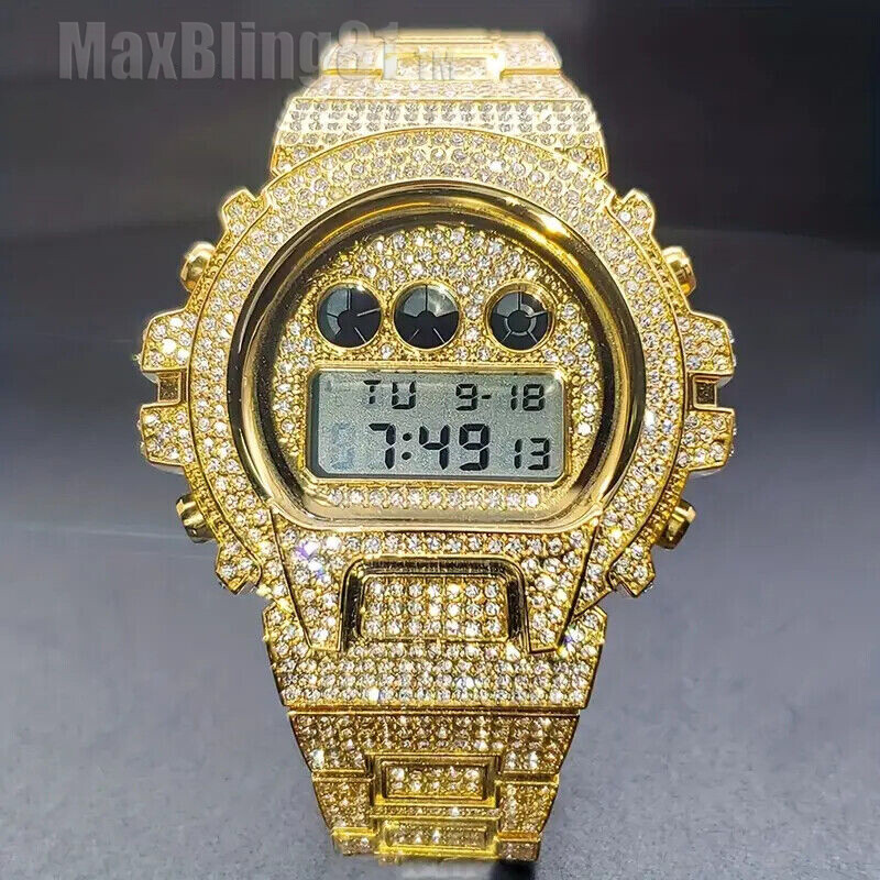 Digital Full Stone Hip hop Iced Men Watch Luxury Wristwatch Stainless Steel