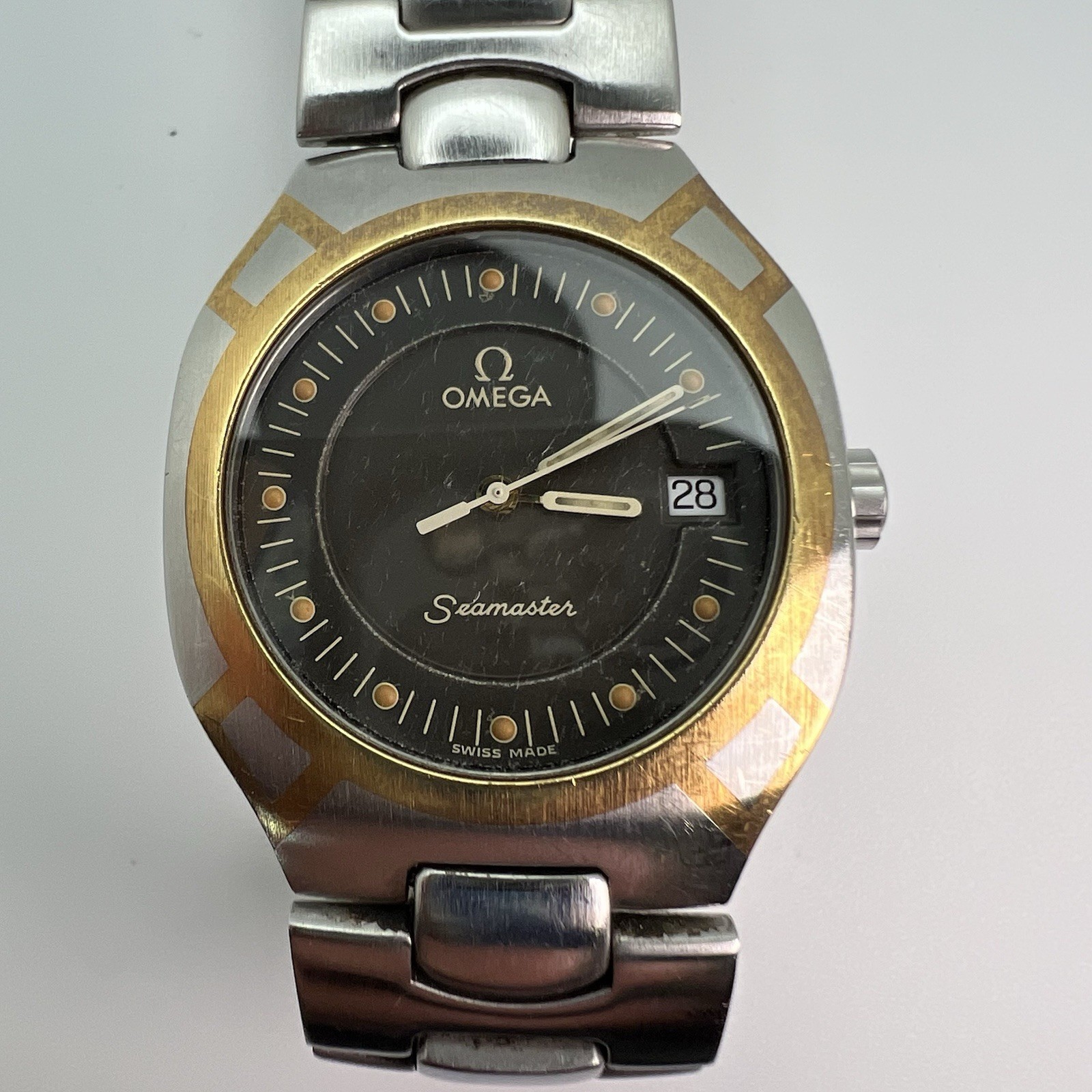 Omega Seamaster Polaris Steel Gold Case Gray Dial Quartz Date Watch