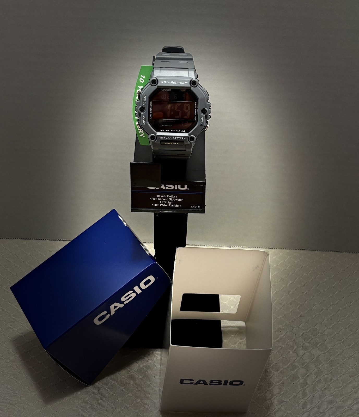 “Casio AE-1600H-8B Digital Watch – Gray Resin – 100M Water Resistant”.