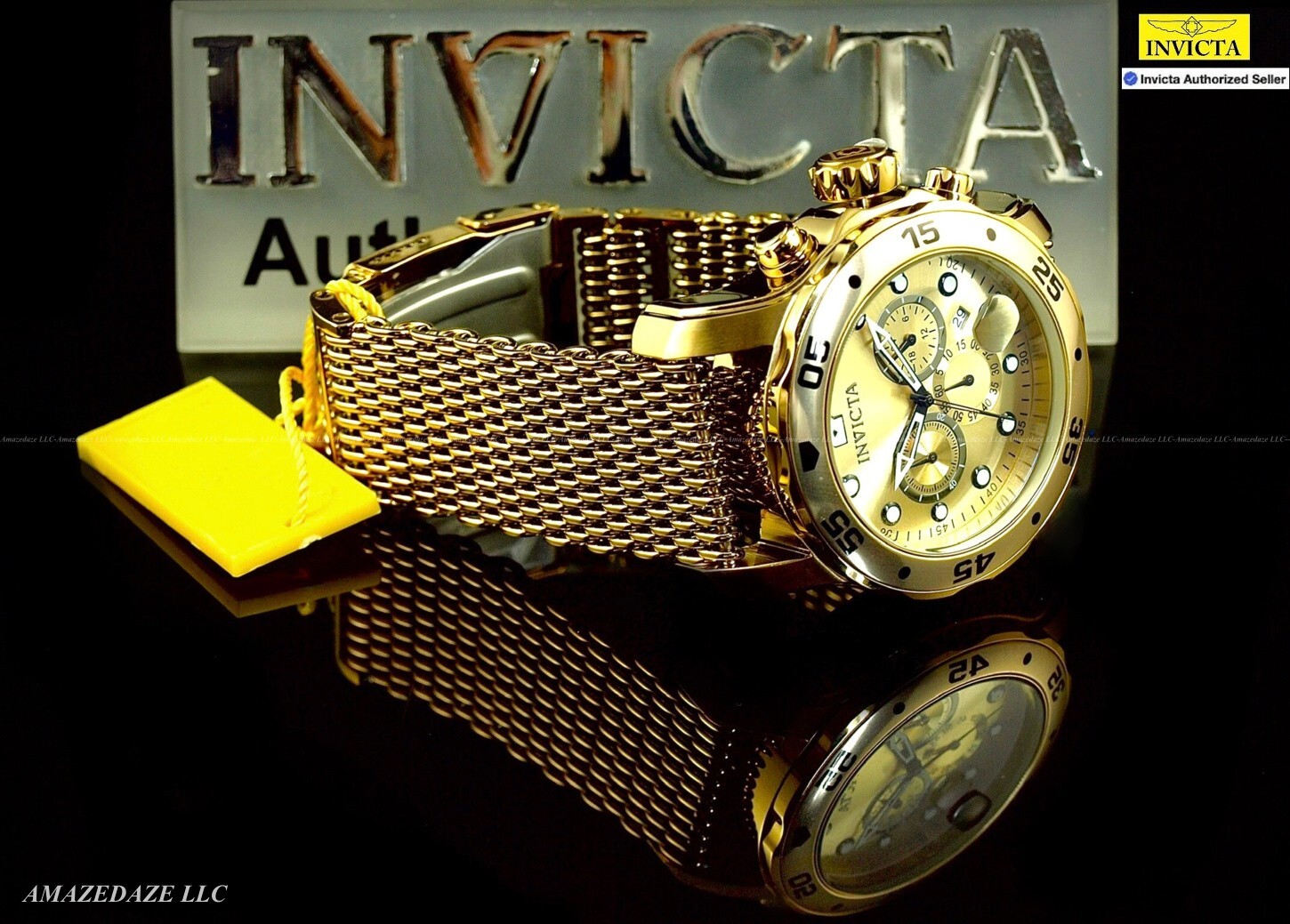 NEW Invicta Men 48mm ProDiver Scuba Chrono Mesh Bracelet GOLDEN DIAL SS Watch!!