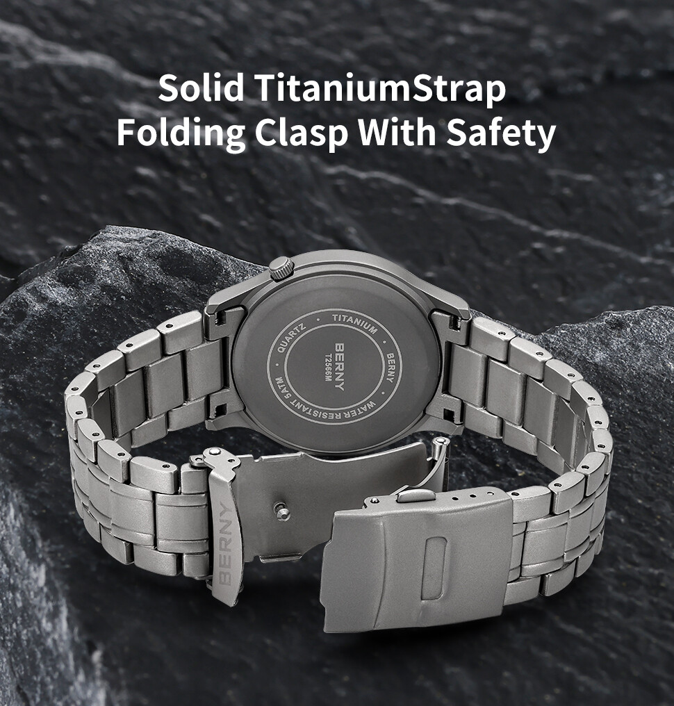 BERNY Men’s Titanium Quartz Watch Lightweight Sapphire Glass Luminous 5Bar