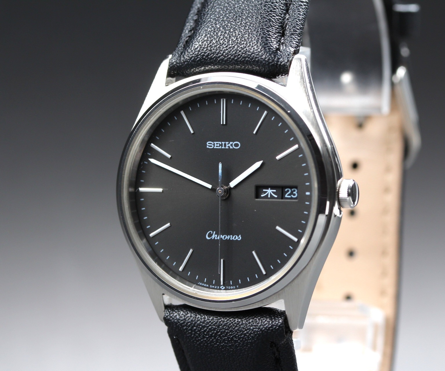 [N MINT] Seiko Chronos 5H23-7D40 34mm Black Dial Silver Day/Date Qz Mens Watch