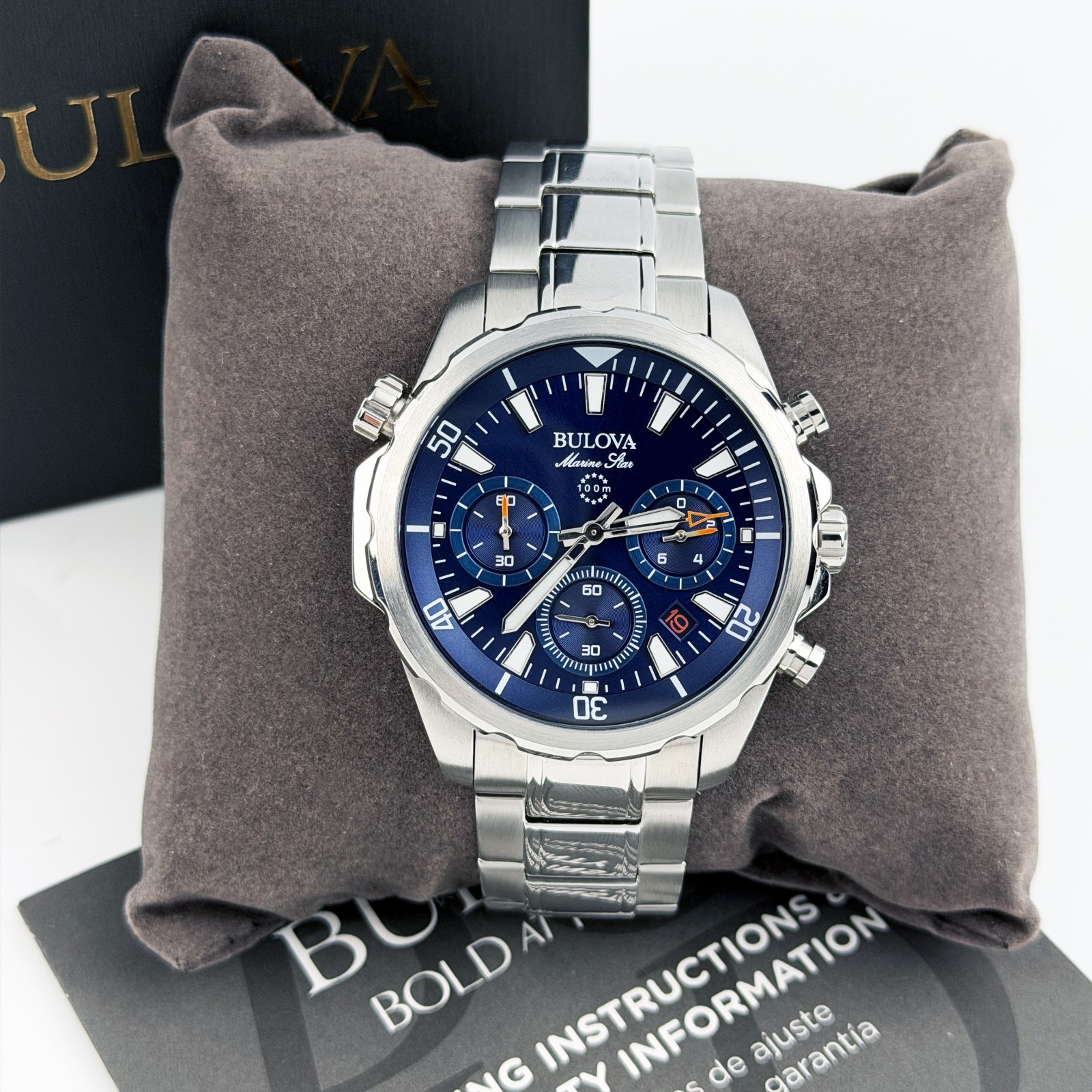 Bulova Marine Star Blue Dial Men’s 96B256 Chronograph Quartz Watch 43mm New