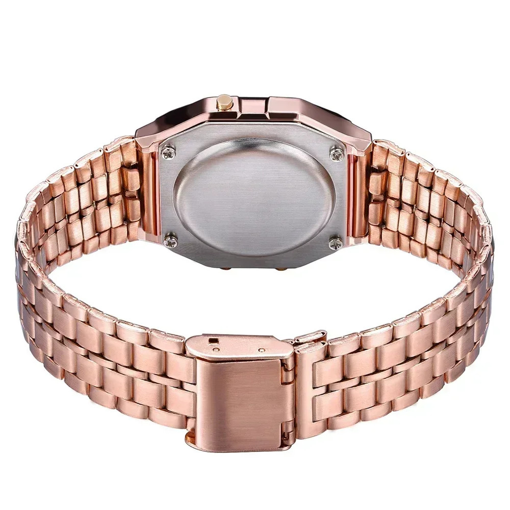 Retro Square Electronic Watches Digital Display Women Men Watch Rose Gold Silver