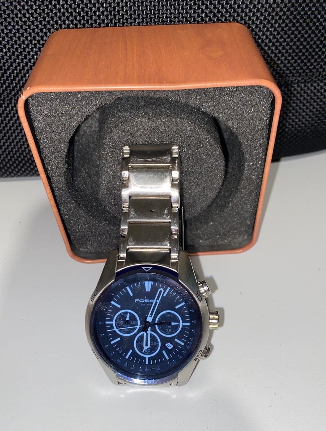 Fossil Watch No. CH-2516 Blue Crystal Chronograph SS Bracelet Needs New Battery