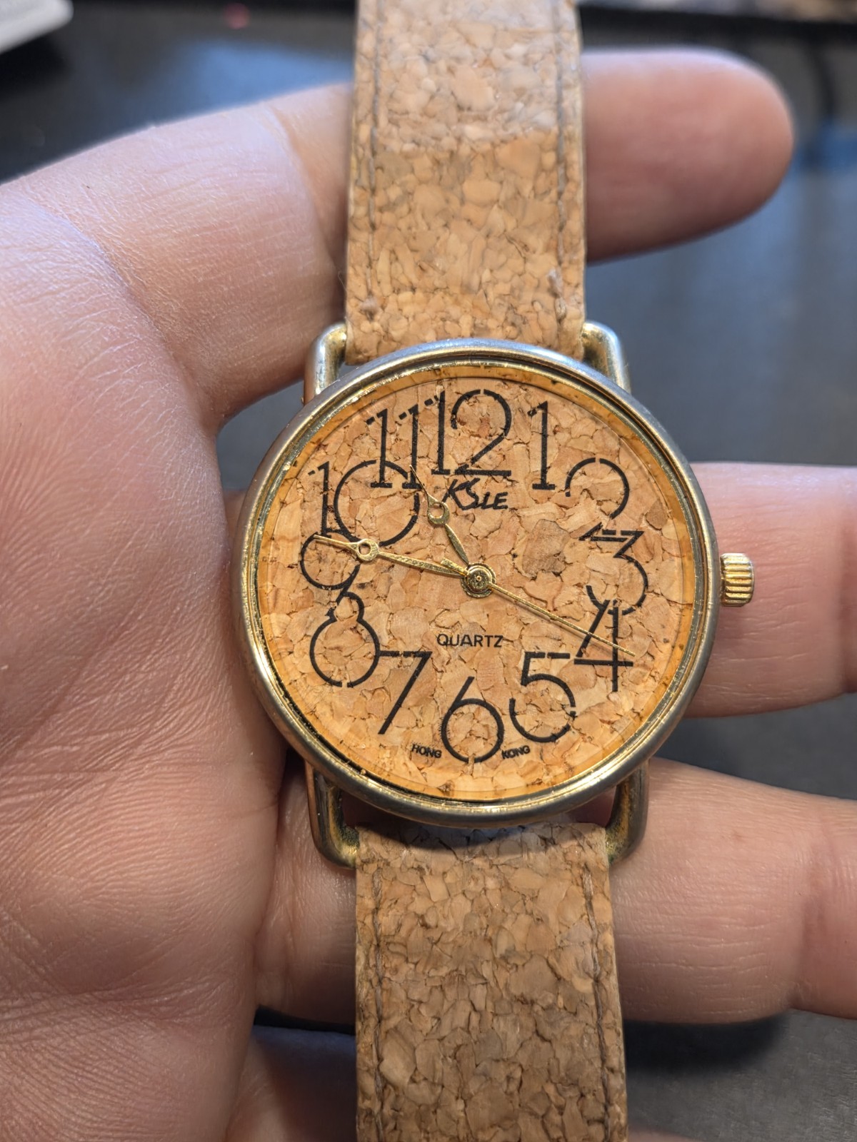 Rare Watch Quartz Art Design Handmade Cork Themed Vintage Works No GLASS C205