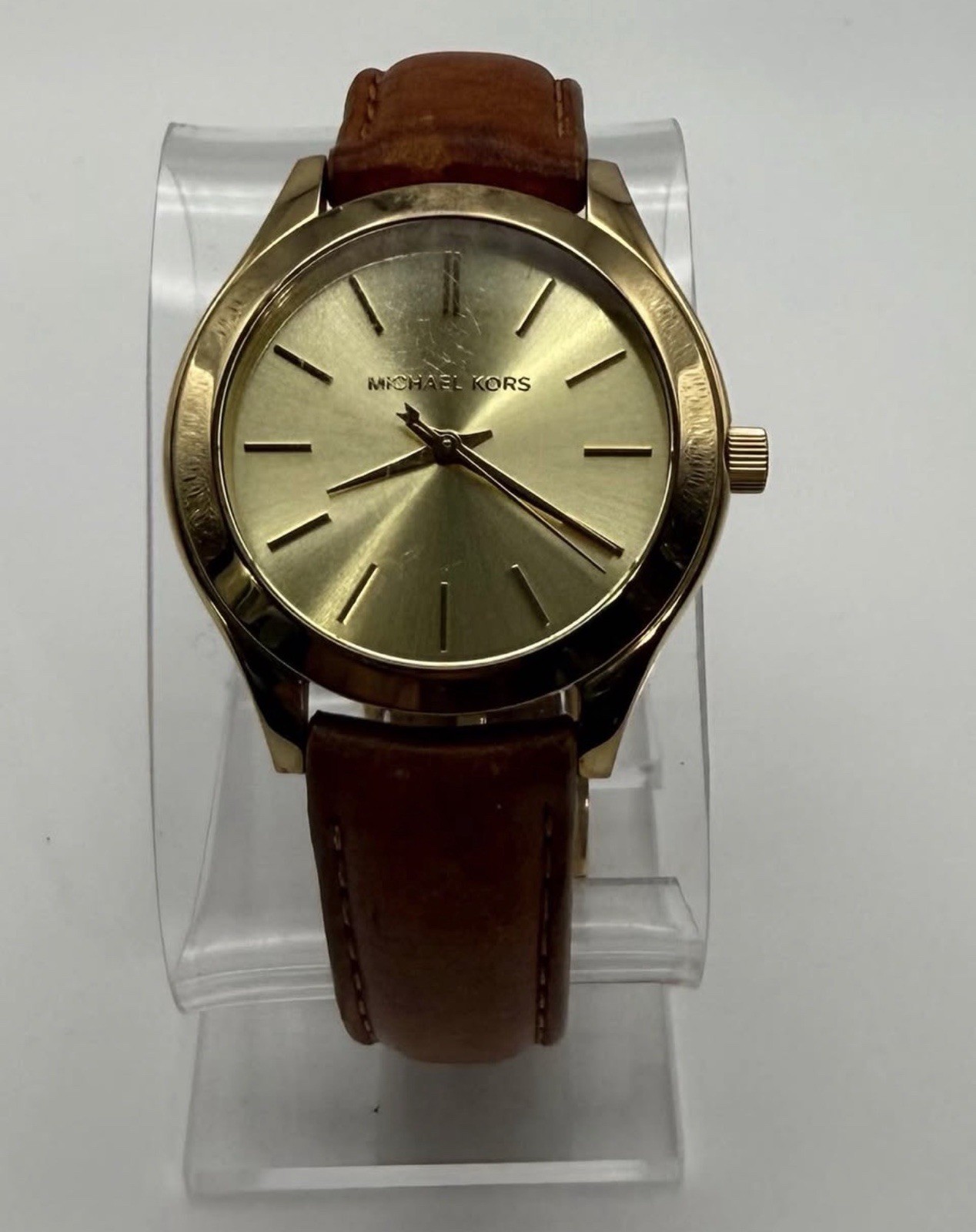 Michael Kors MK-3274 Womens Quartz Analog Gold Dial 38mm Brown Leather 50m