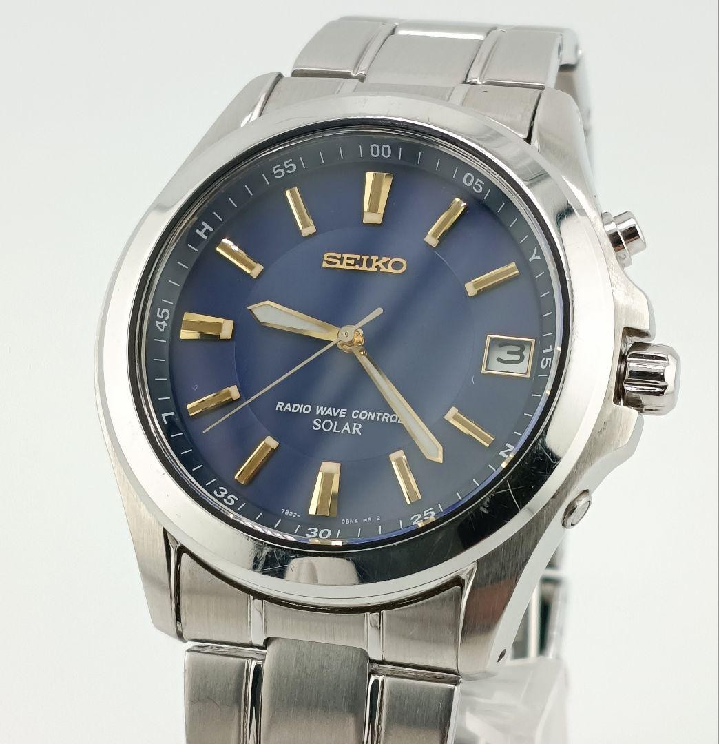 SEIKO 7B22-0AY0 Radio Solar Navy Dial Steel Watch 38mm 100m