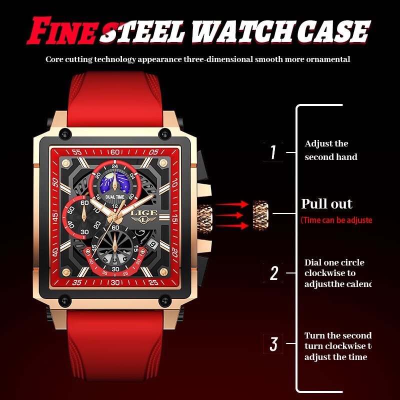 Men Watch Large Dial Quartz Luminous Date Moon image Waterproof Sport Wristwatch