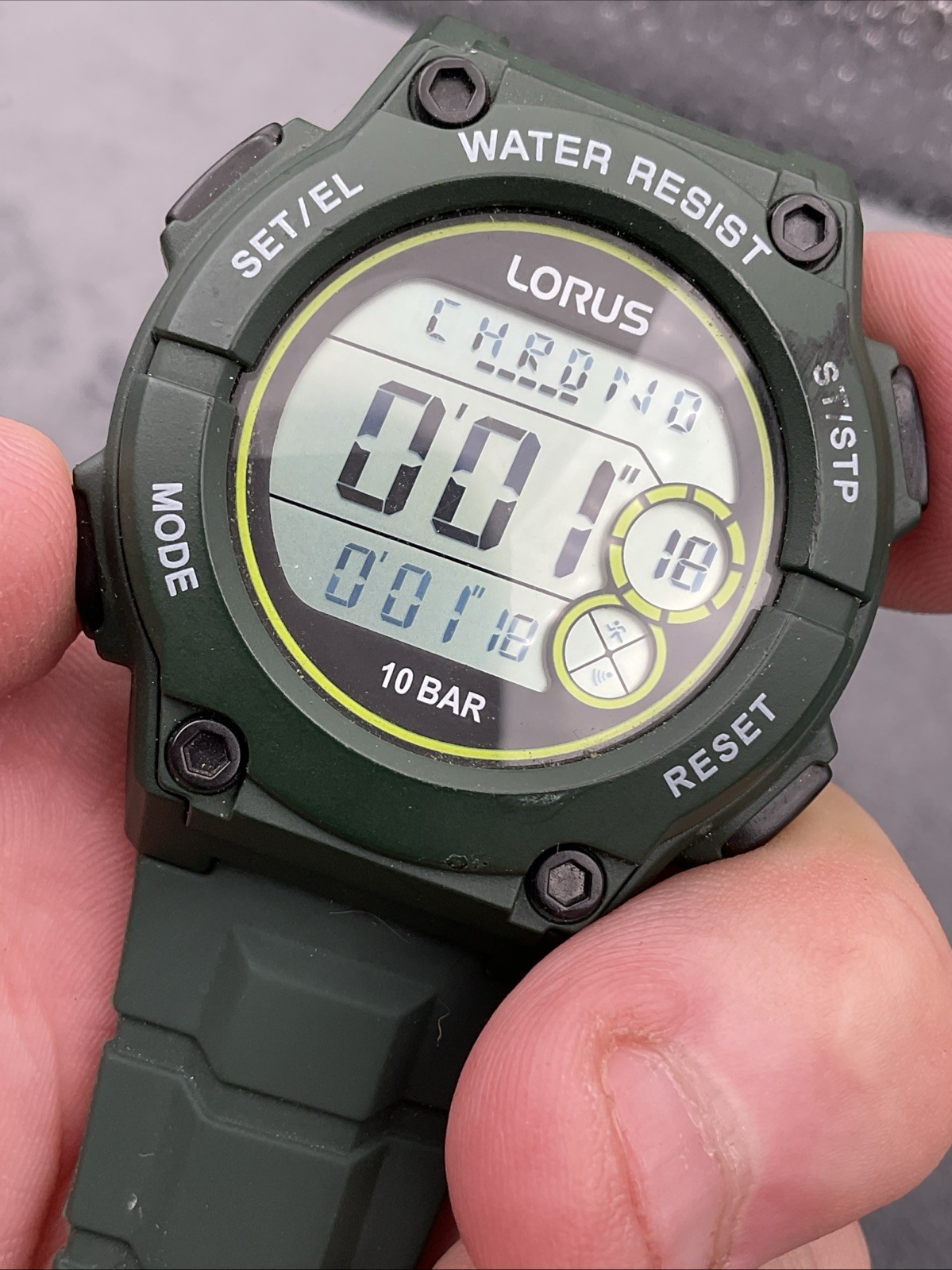 LORUS MULTIFUNCTION DIGITAL WATCH GREEN SILICONE STRAP NEW WITHOUT BOX