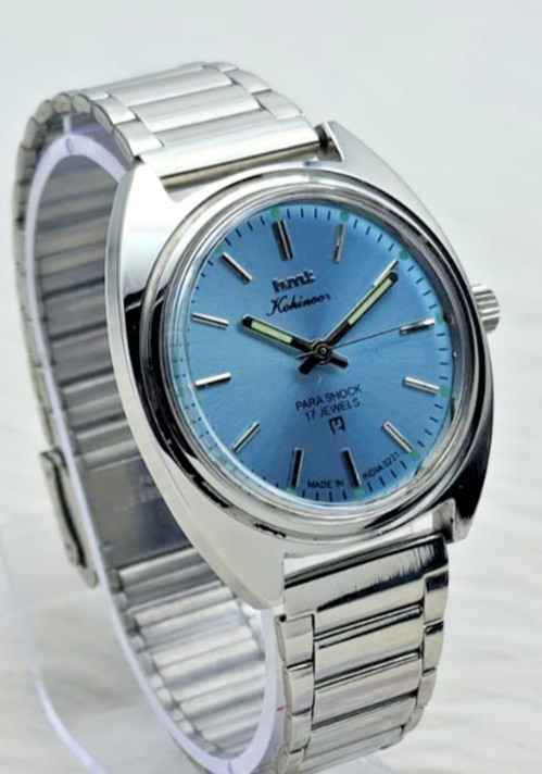 HMT Kohinoor Blue Dial Mechanical Watch 17 Jewels Vintage India Men’s Steel