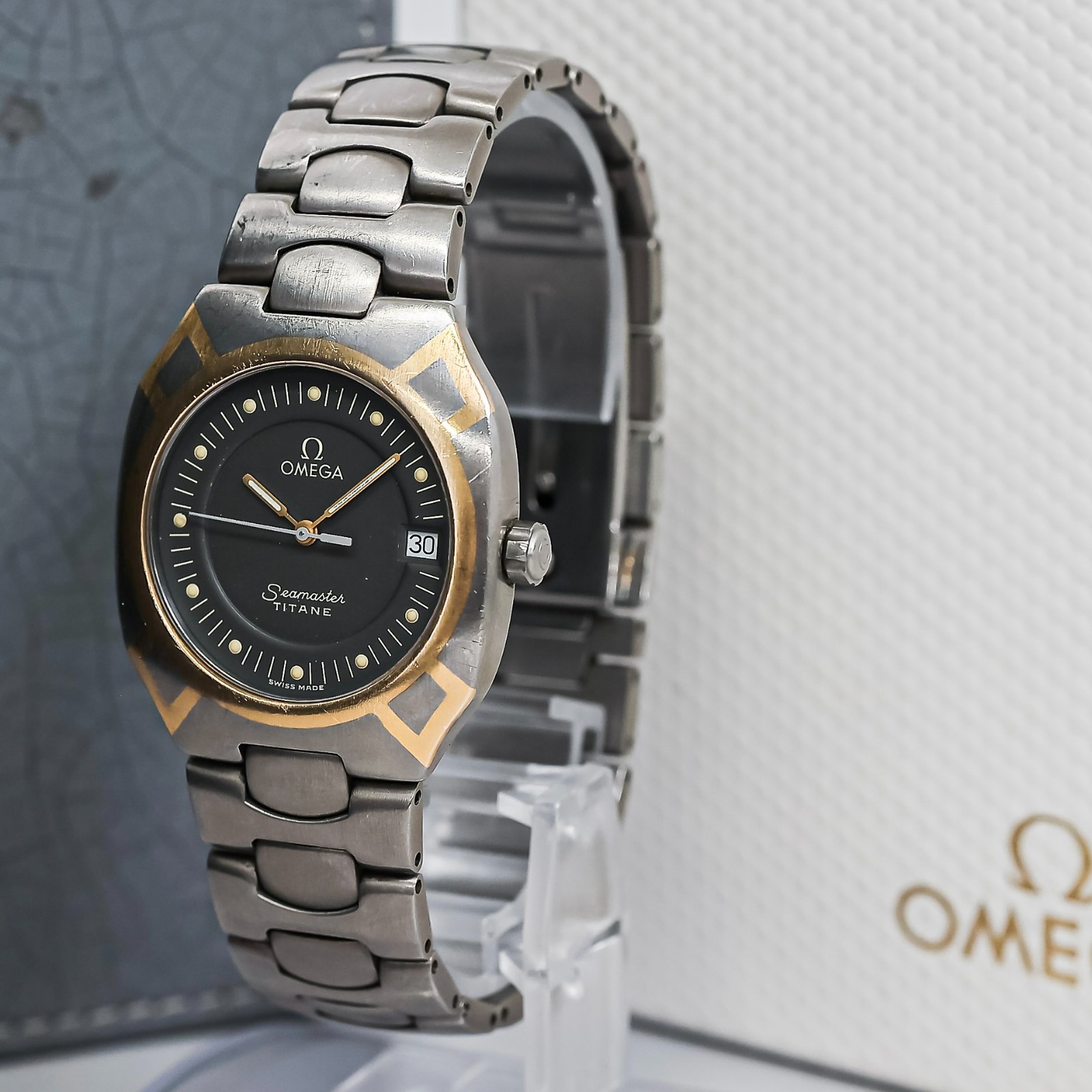 *TITANE* Vintage OMEGA Seamaster Polaris Cal.1438 Quartz Titanium Date 31mm Mens
