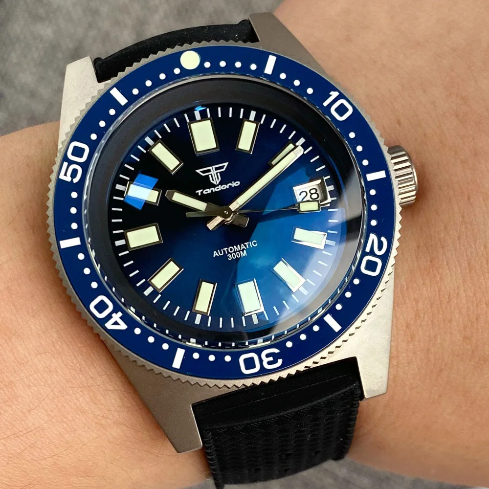 Tandorio 41mm Titanium Diving 62MAS Watch Black/Grey/Blue Dial NH35A PT5000 Move