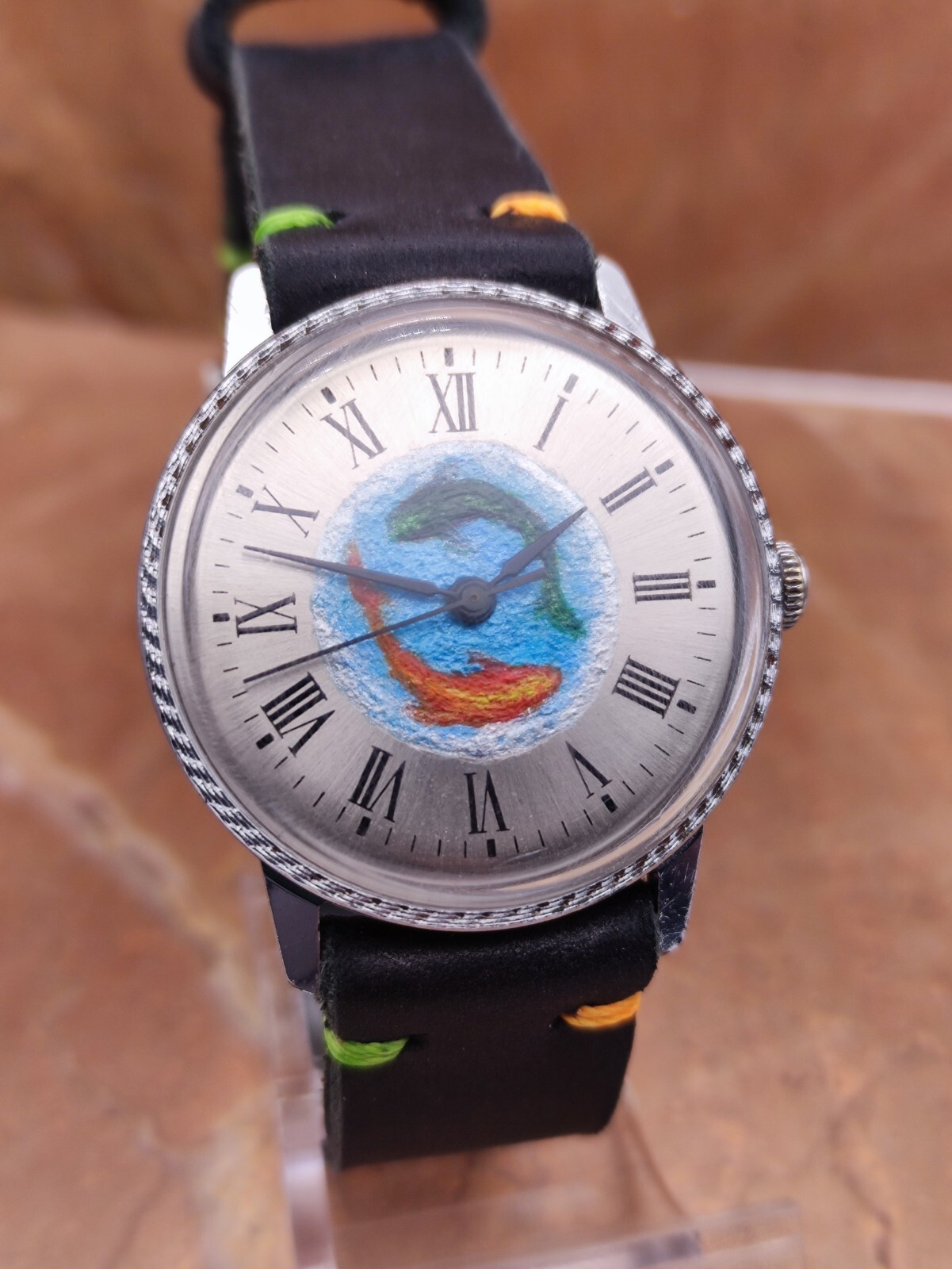 Piece Unique Watch Raketa Artwork Dial USSR 2609 Mechanical Handmade Leather