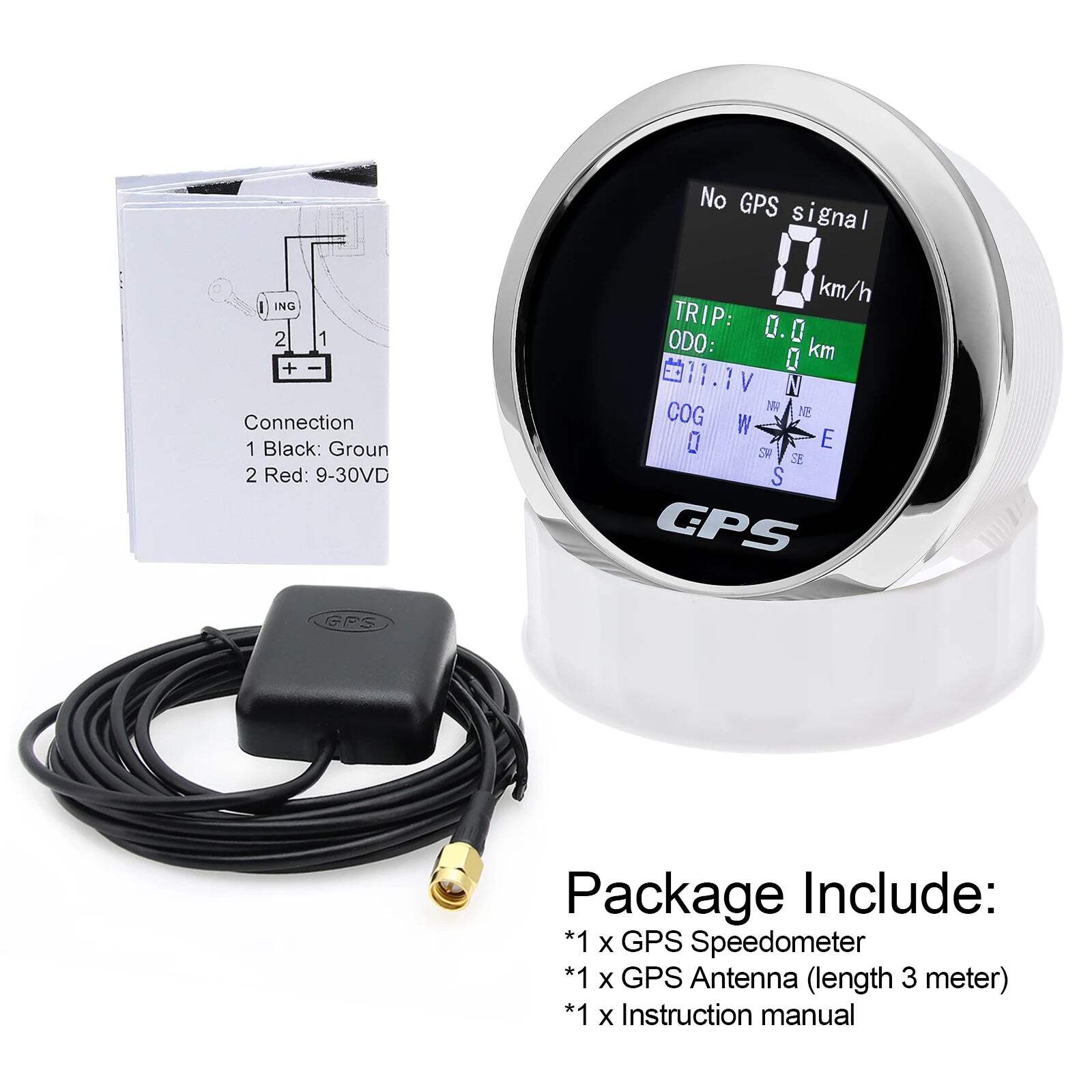 85mm Digital GPS Speedometer Odometer with GPS Antenna TFT Screen Waterproof Vol