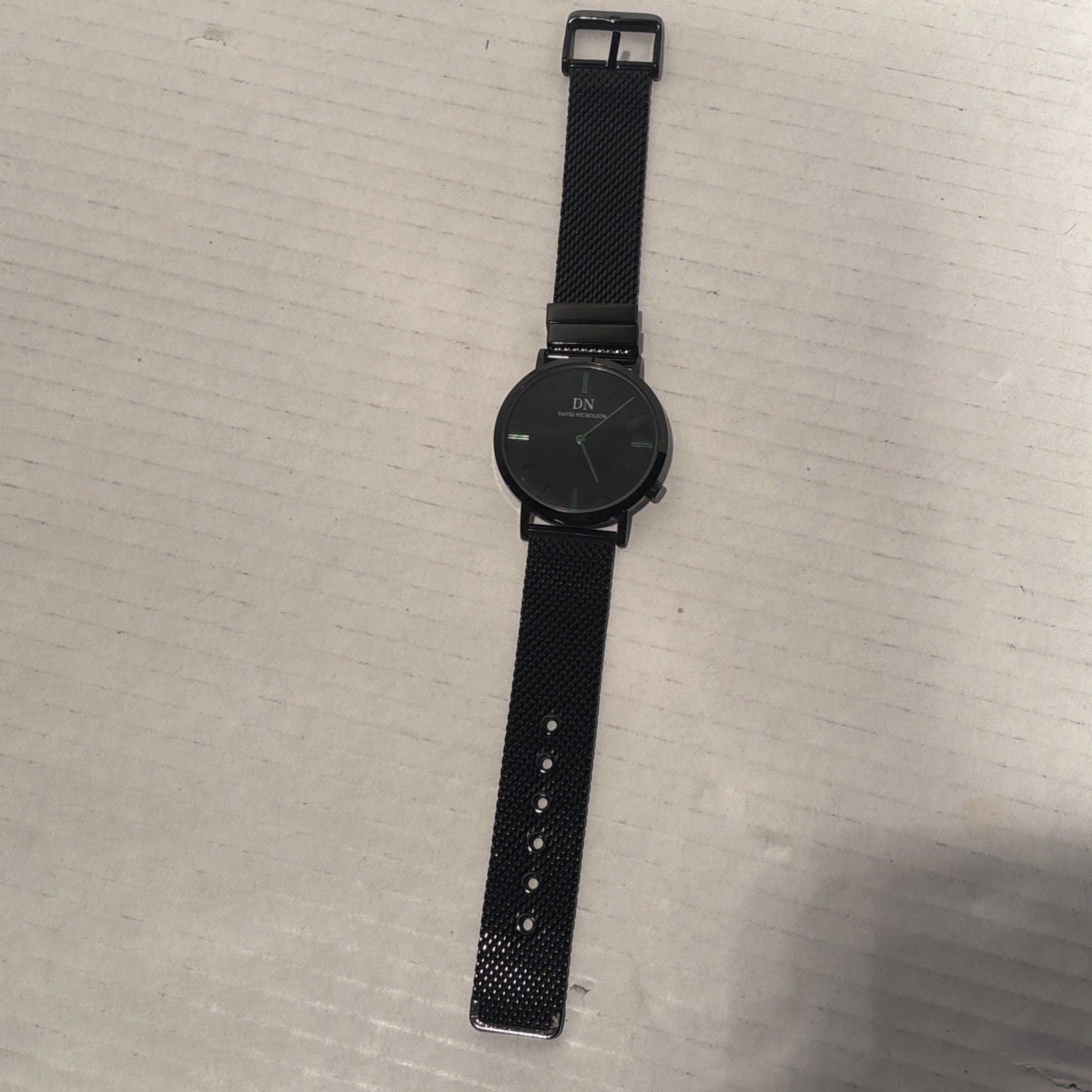 David Nicholson watch black minimalist dial stainless steel mesh