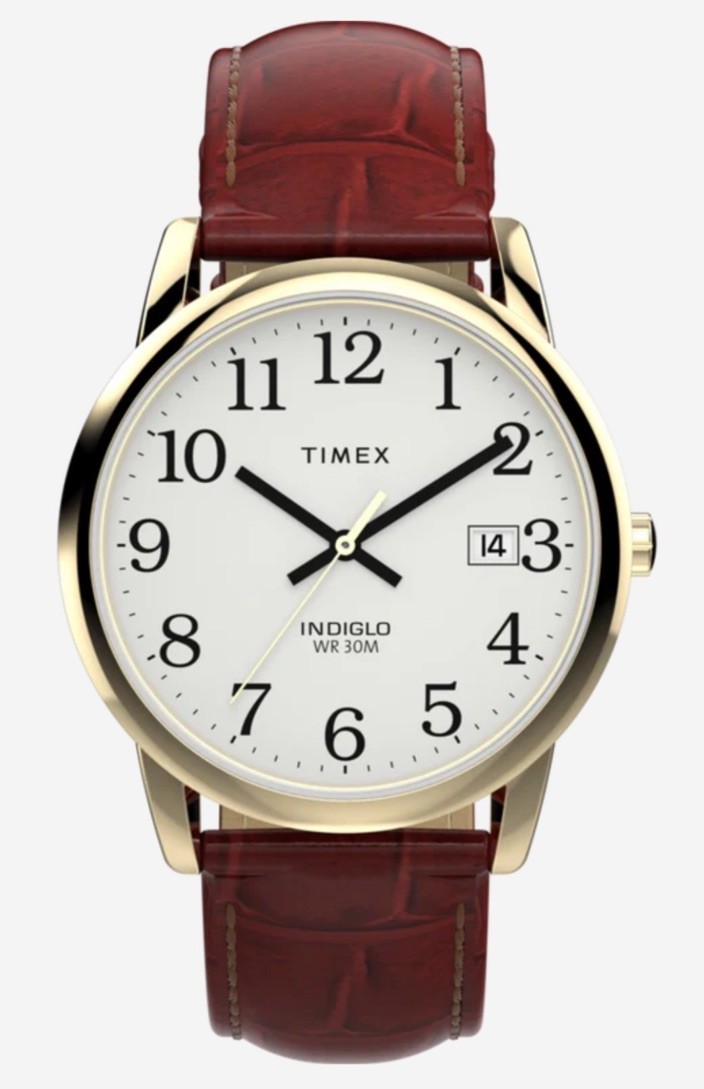 Timex TW2P75800, Men’s Easy Reader Brown Leather Watch, Indiglo, Date, No Box