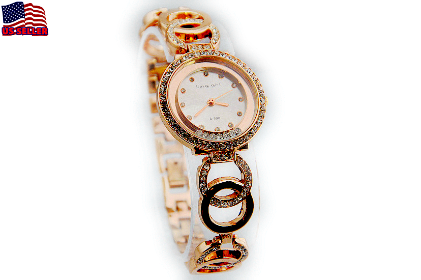 @WOW@Designer women 18K Rose Gold Plated Austrian Crystal Dress Bracelet Watch