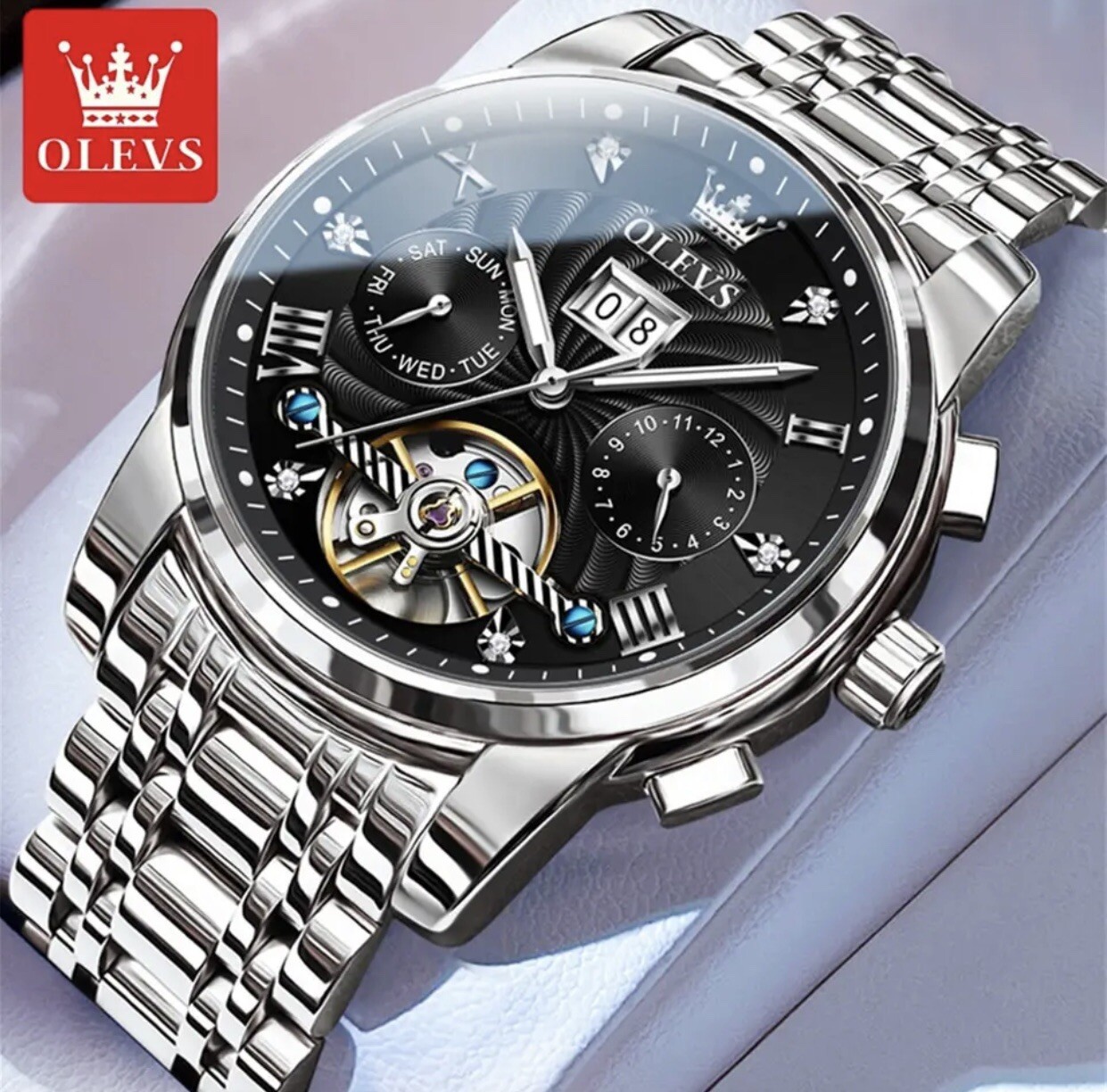 OLEVS Men’s Watch Automatic Mechanical Luxury Stainless Steel Business Black