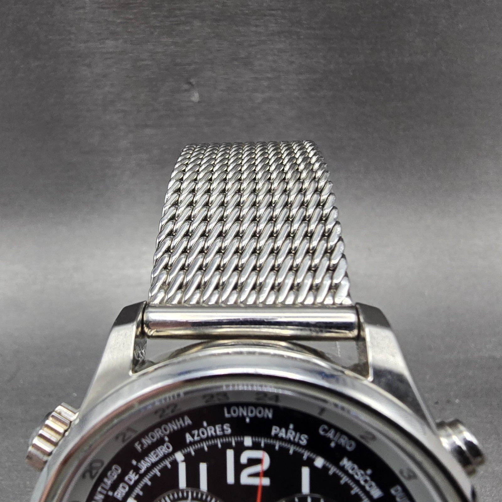 Citizen Eco-Drive World Timer Watch Men 43mm Black Dial Silver Tone Chrono Runs