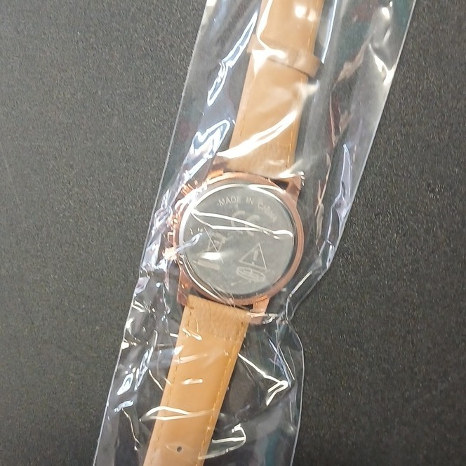 Geneva Platinum Quartz Chronograph Watch Silver Roman Dial Rose Gold Beige Strap