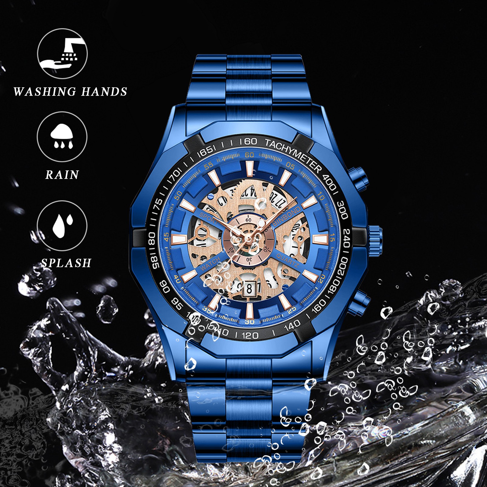 Men’s Waterproof Skeleton Stainless Steel Watch Luxury Quartz Wrist Watch