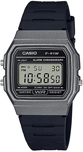 Casio F91WM-1B, Digital Chronograph Watch, Black Resin Band, Alarm, Date