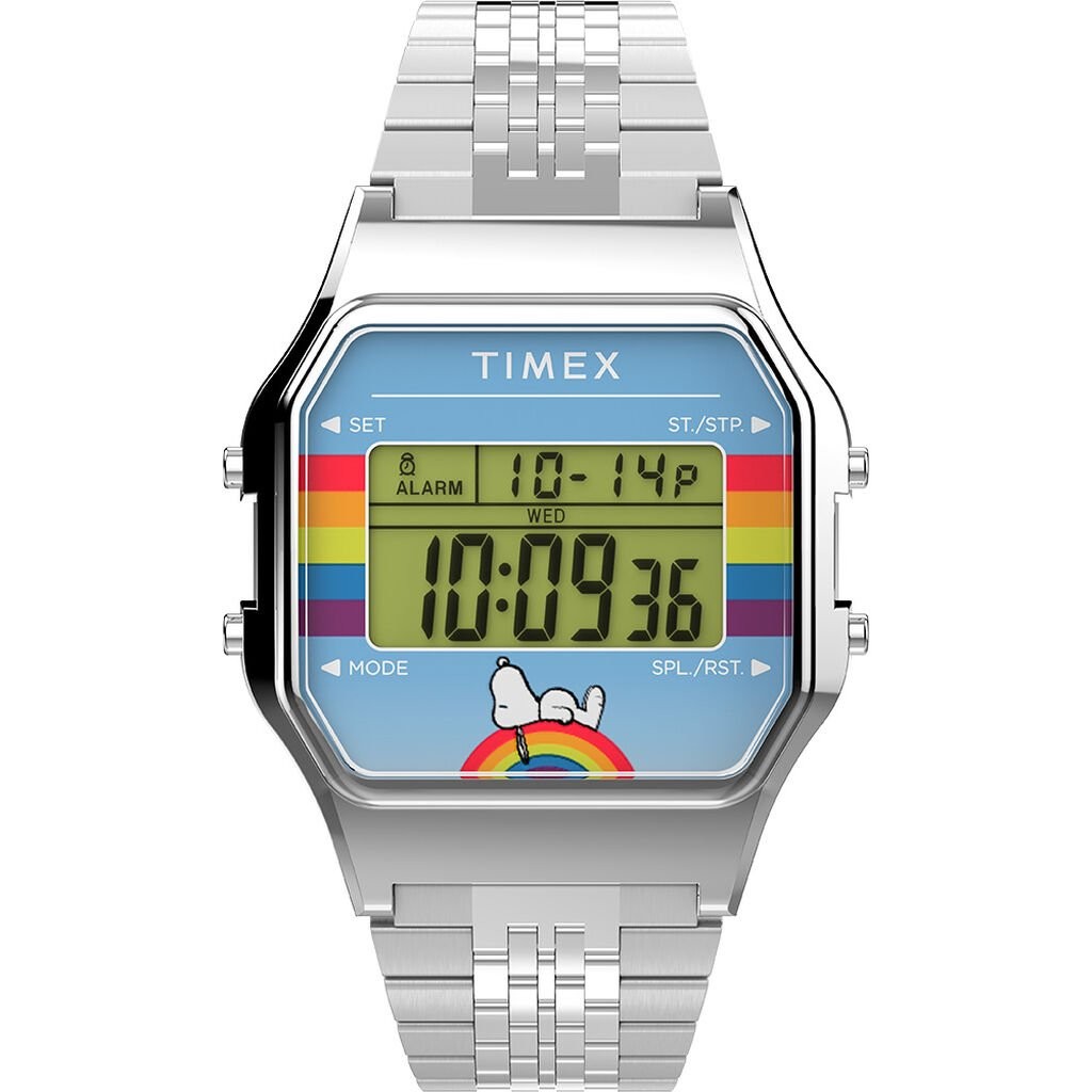 Wristwatch TIMEX T80 PEANUTS TW2V61300 Steel Snoopy Rainbow Chrono Alarm