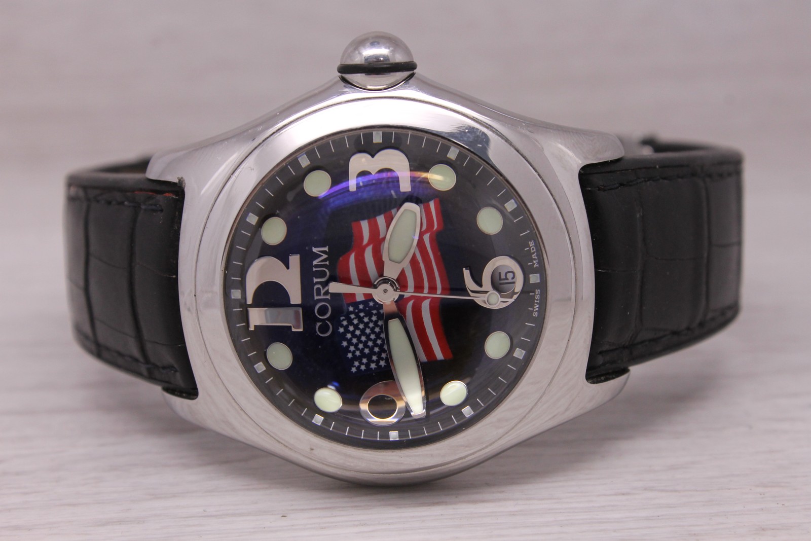 Corum Bubble Limited Edition American Flag Mens Watch Date 45mm Steel Quartz