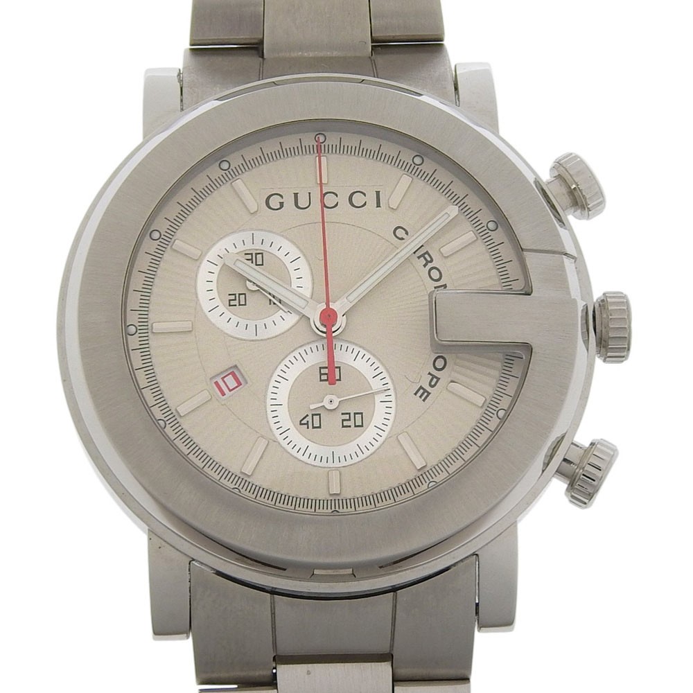 GUCCI G Chrono Watches 101M Silver WhiteDial Stainless Steel Quartz Chrono…
