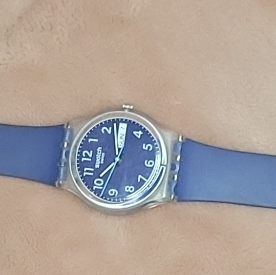 Swatch “RINSE REPEAT NAVY” analog blue/clear biobased plastic dated watch