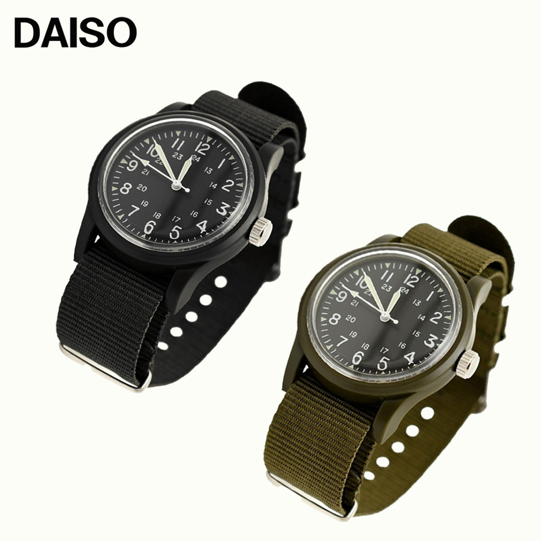 Daiso MILI-WATCH Military Style Watch One-Piece Strap Seiko Movemrent NEW