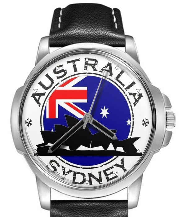 Australia Sydney Flag Leather Strap Big Dial Gift Wrist Watch