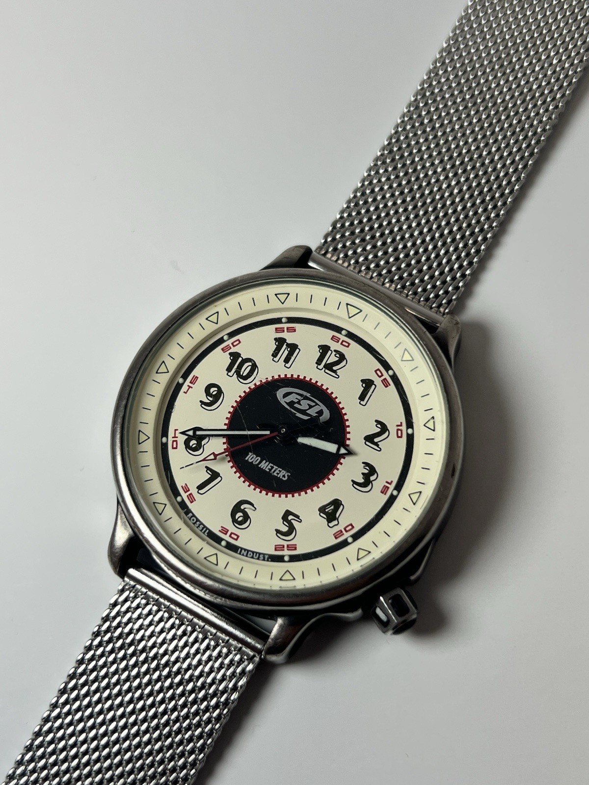 Fossil Men’s Quartz Watch Cream Dial Metal Mesh Strap