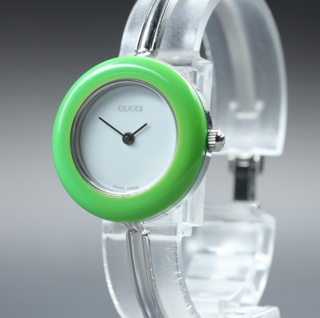 Vintage Gucci Change Bezel 11/12.2L Light Green Bezel Silver Women’s Qz Watch