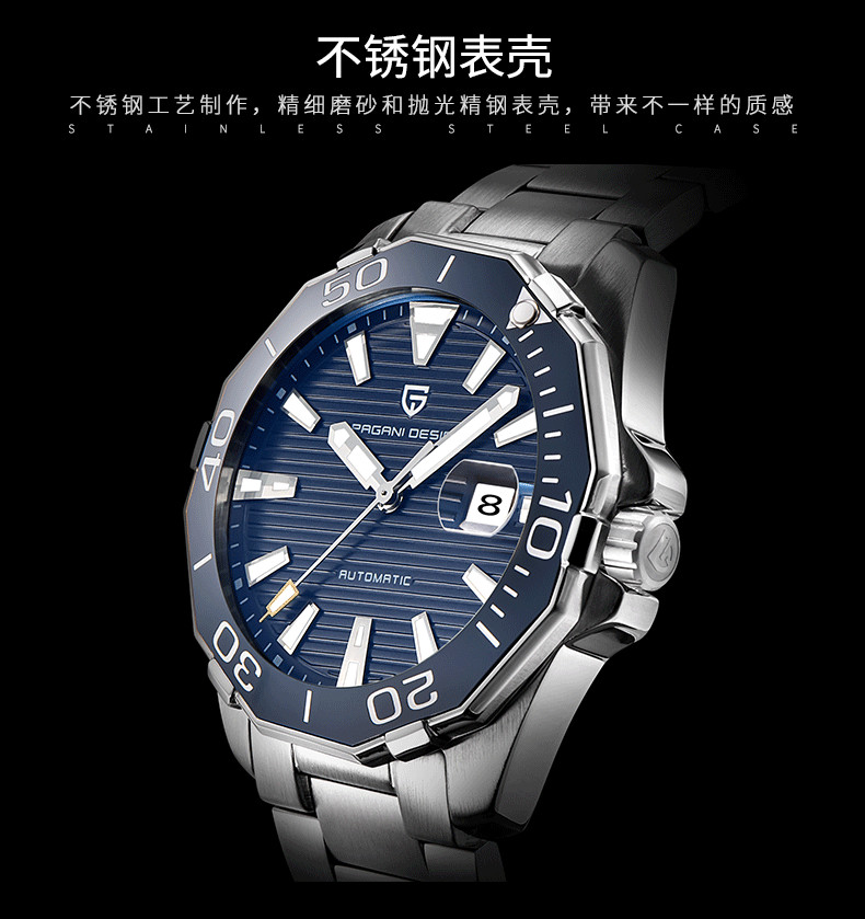 Pagani Design Automatic Mechanical Watch For Men’s Stainless Steel Luxury Date