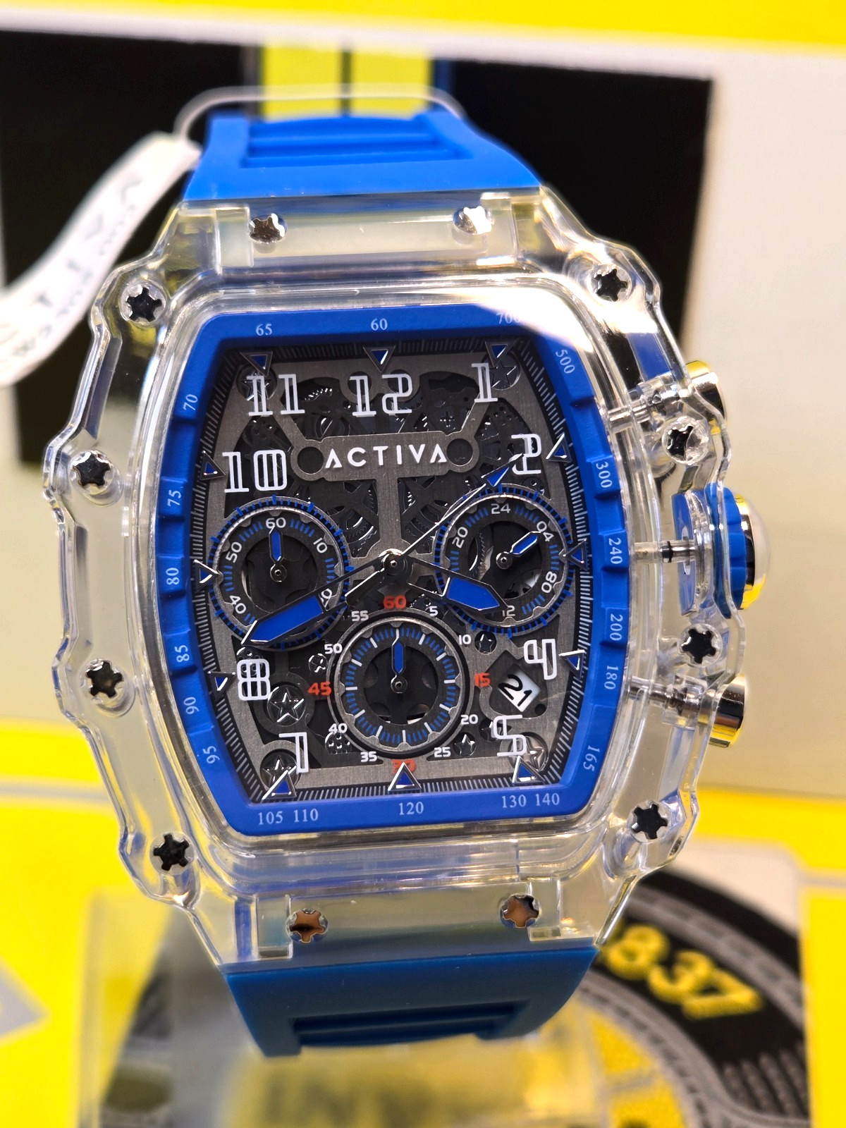 Invicta Activa X Men’s Watch w/ Skeleton Dial w/ Transparent Case – 44.3mm, Blue
