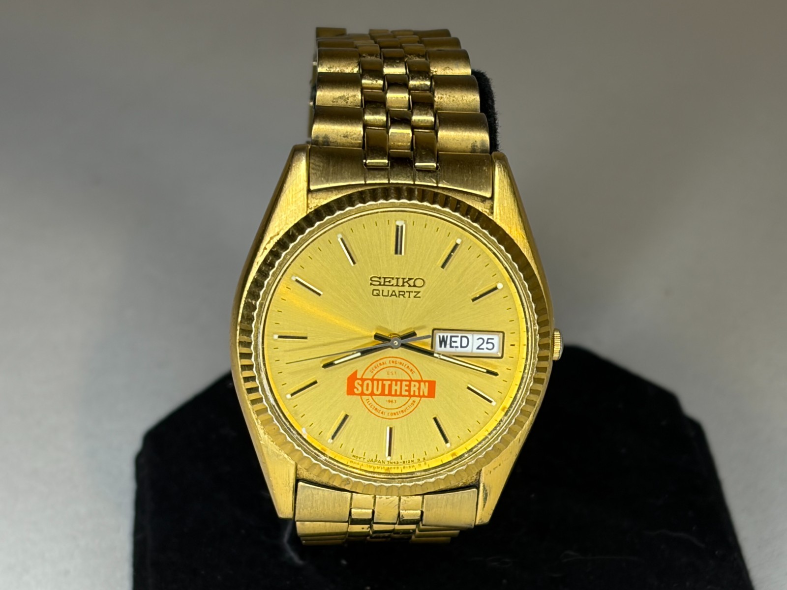 Vintage Seiko 7N43-8111 Men’s Watch Southern Logo Day Date WORKING President Ban