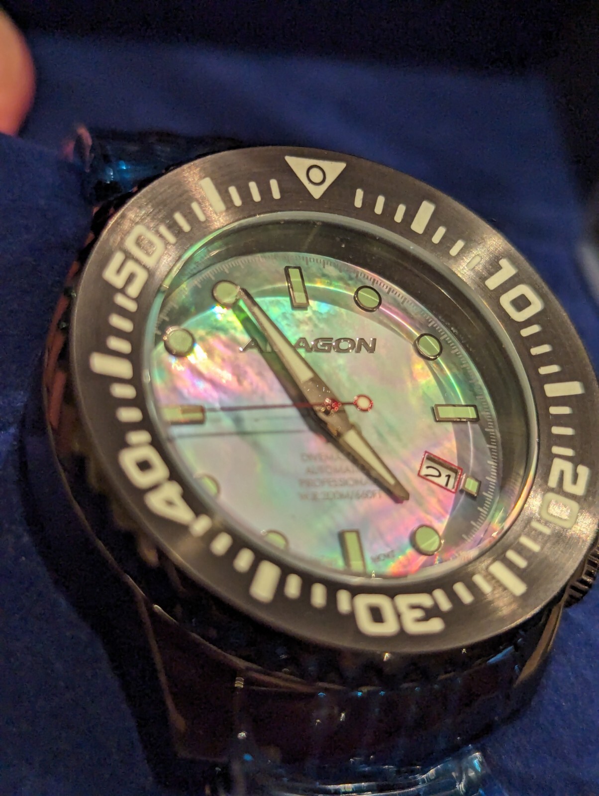 ARAGON DIVEMASTER EVO IP Black 45mm Automatic Platinum MOP NH35 24 Jewels