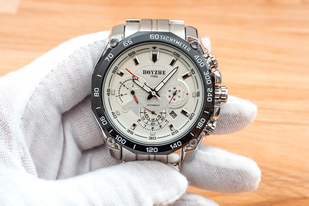 Mens Silver Army Automatic Mechanical Watch Luminous White Dial Stainless Steel
