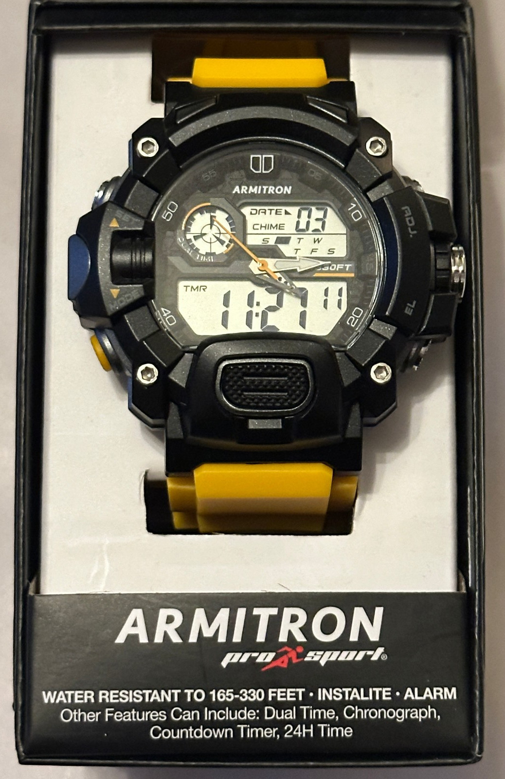 Armitron Pro Sport Mens Analog Digital Watch WR Chrono Yellow Black 20/5477